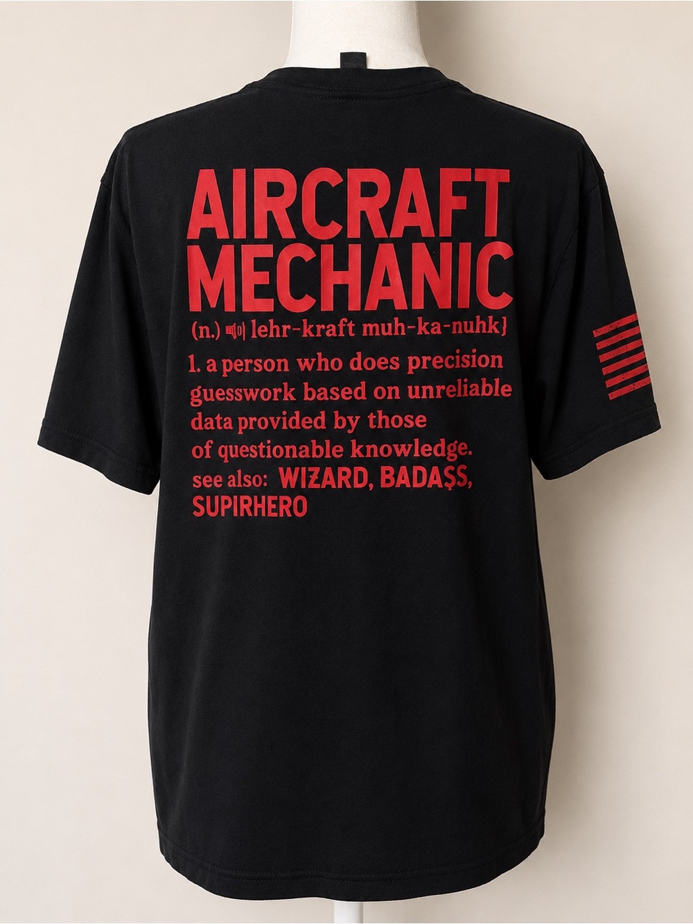 Aircraft Mechanic Graphic T‑Shirt - Black with Red Print